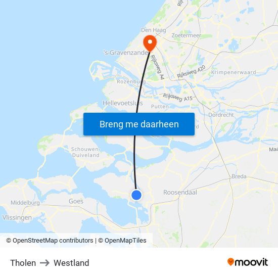 Tholen to Westland map