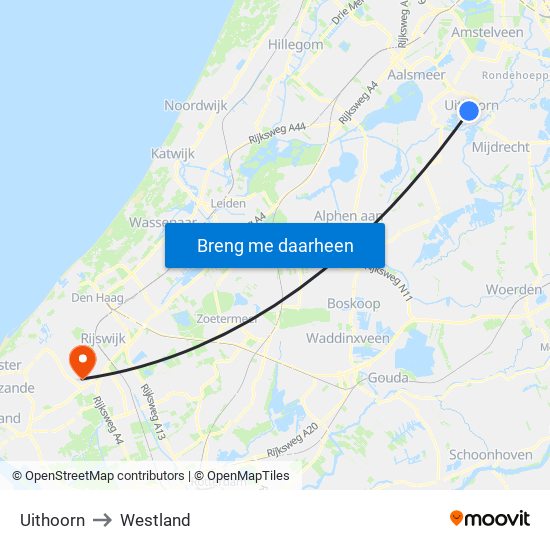 Uithoorn to Westland map