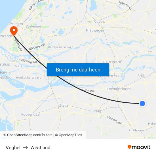 Veghel to Westland map