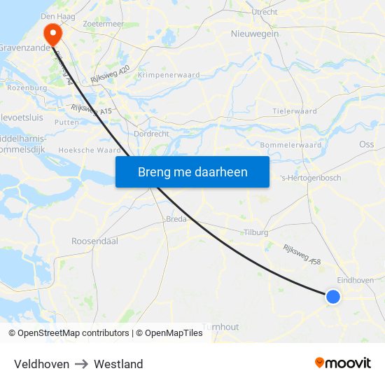 Veldhoven to Westland map