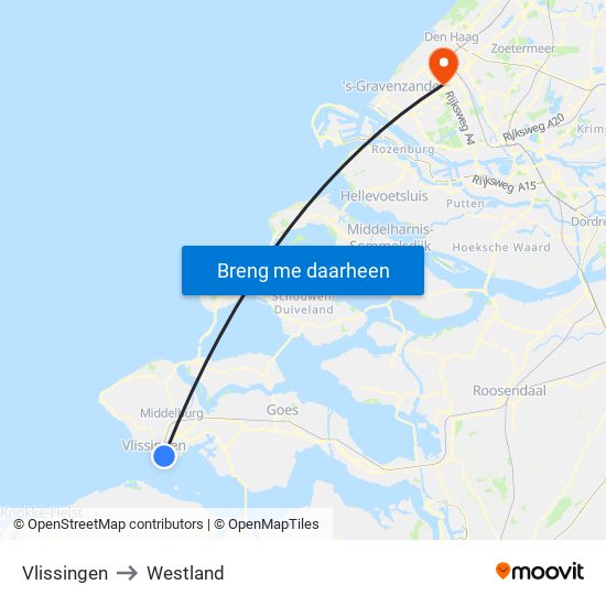 Vlissingen to Westland map