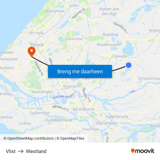 Vlist to Westland map