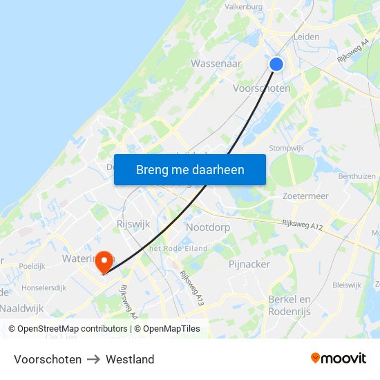 Voorschoten to Westland map