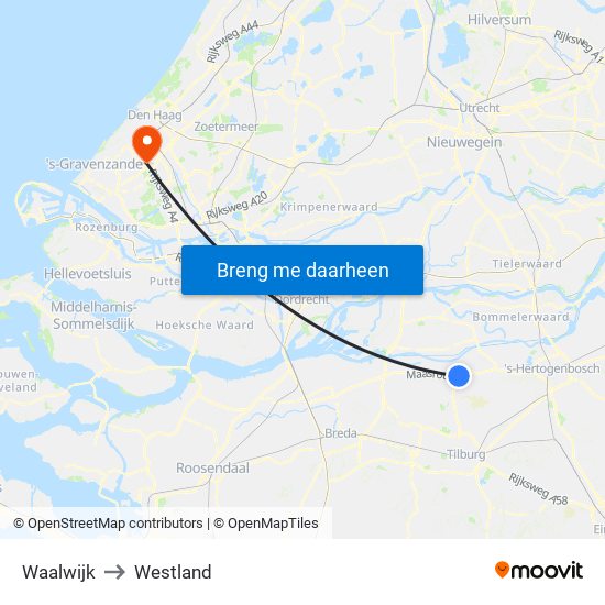 Waalwijk to Westland map