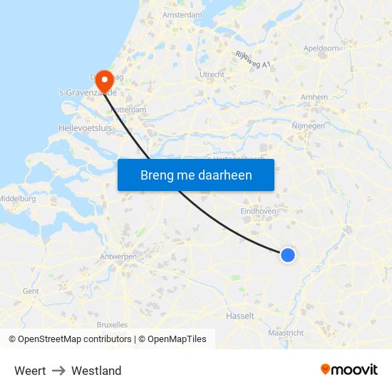 Weert to Westland map