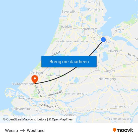 Weesp to Westland map