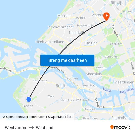 Westvoorne to Westland map