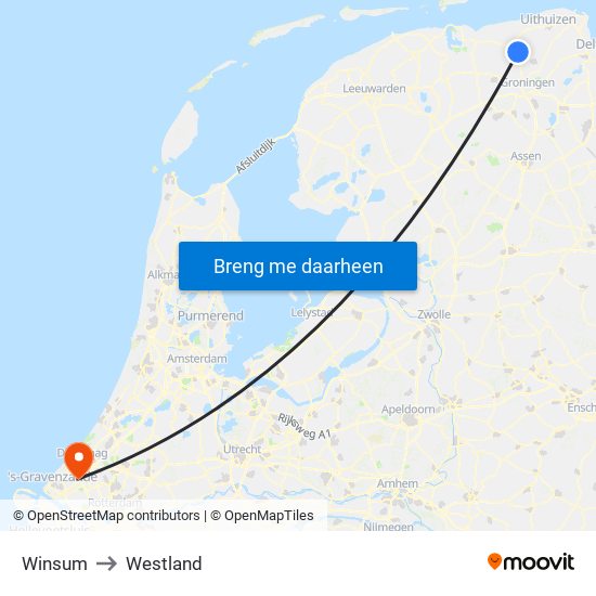 Winsum to Westland map