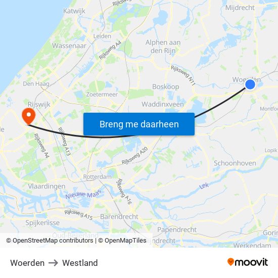 Woerden to Westland map