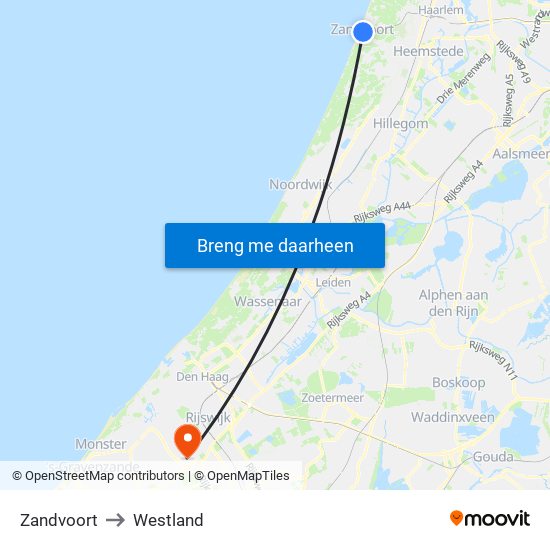 Zandvoort to Westland map
