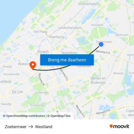Zoetermeer to Westland map
