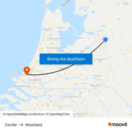 Zwolle to Westland map