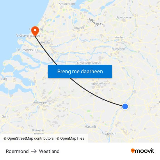 Roermond to Westland map