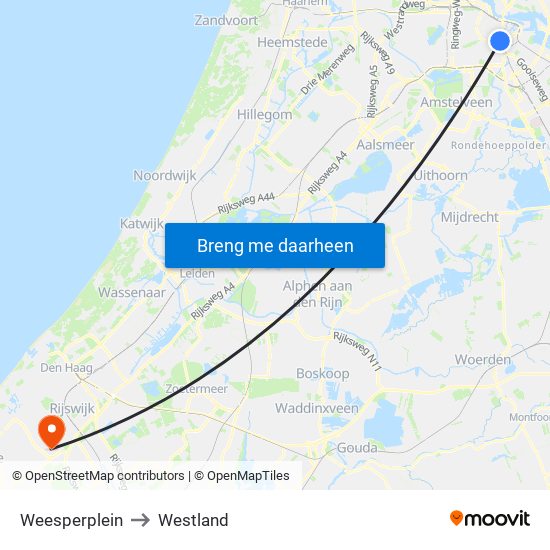 Weesperplein to Westland map