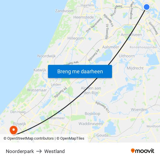 Noorderpark to Westland map