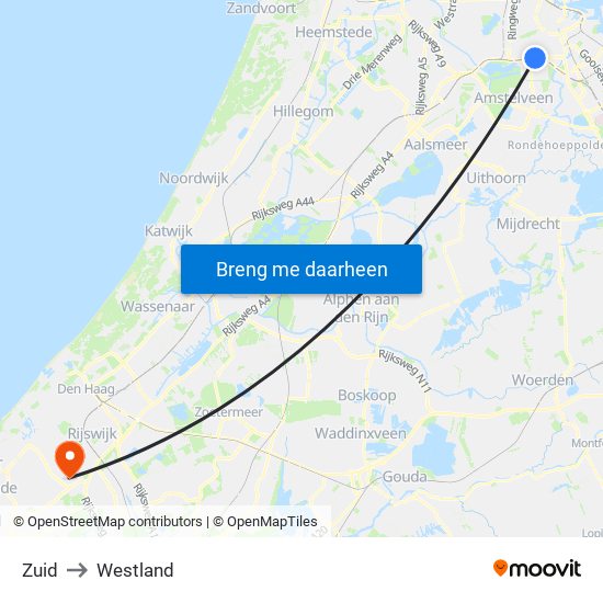 Zuid to Westland map