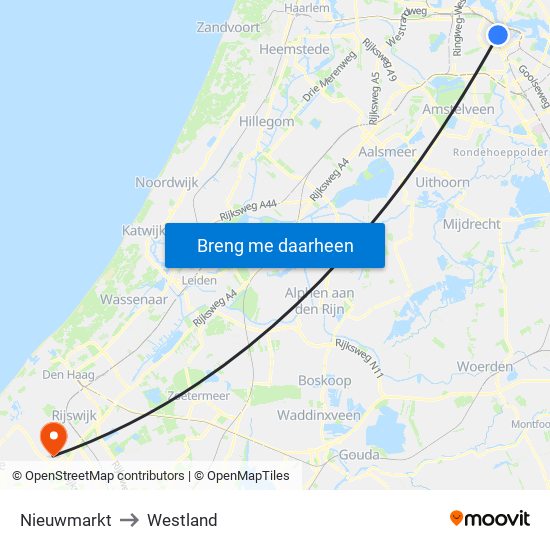 Nieuwmarkt to Westland map