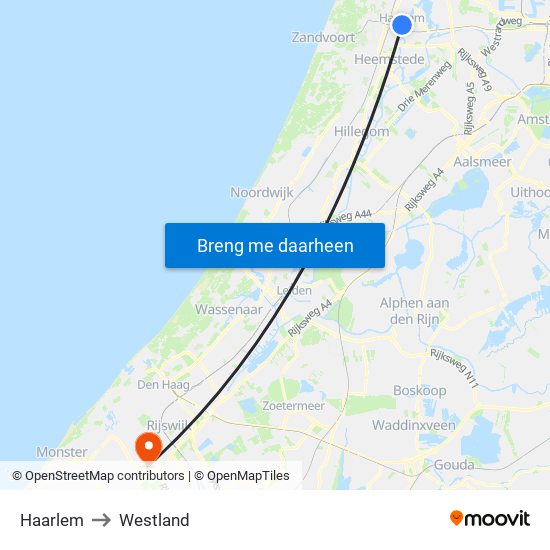 Haarlem to Westland map