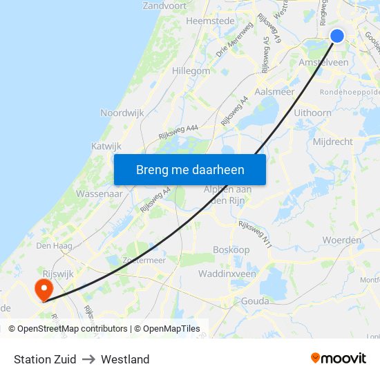 Station Zuid to Westland map