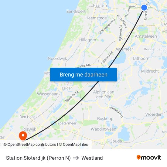 Station Sloterdijk (Perron N) to Westland map