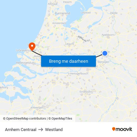 Arnhem Centraal to Westland map