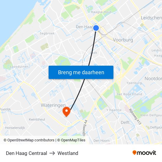 Den Haag Centraal to Westland map