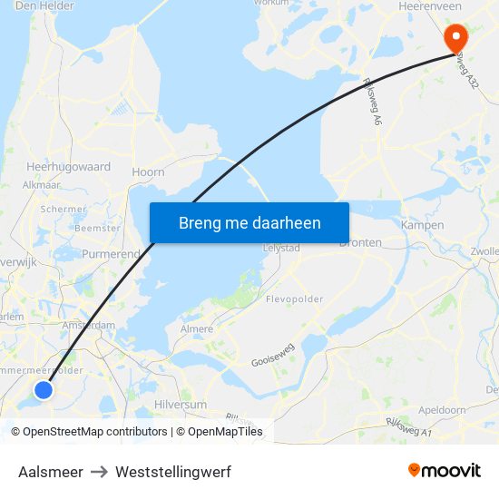Aalsmeer to Weststellingwerf map