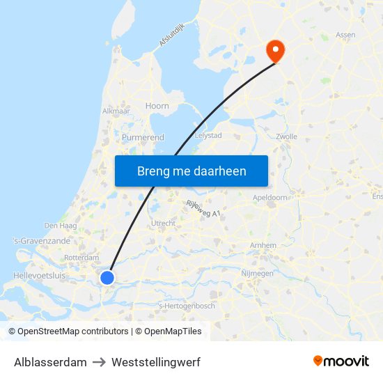 Alblasserdam to Weststellingwerf map