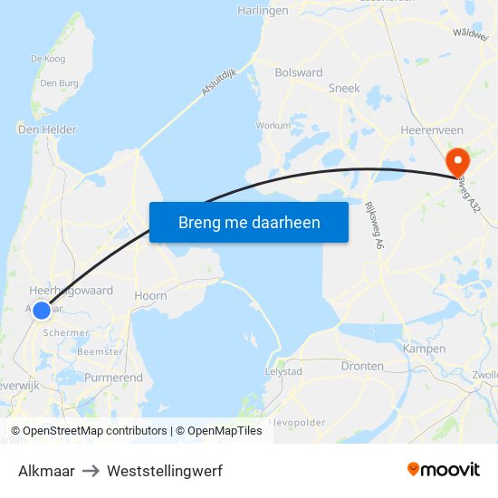 Alkmaar to Weststellingwerf map