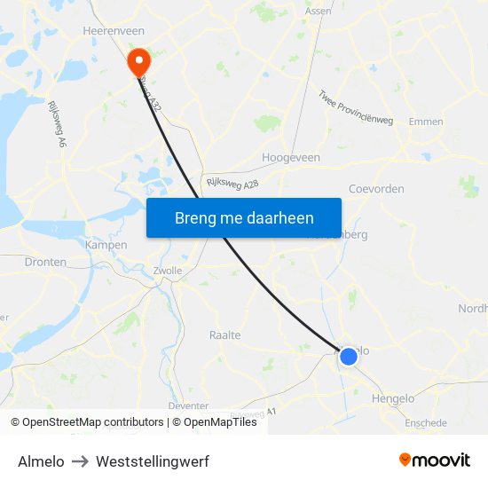 Almelo to Weststellingwerf map