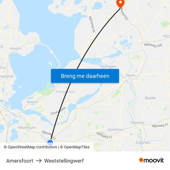 Amersfoort to Weststellingwerf map