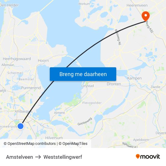 Amstelveen to Weststellingwerf map