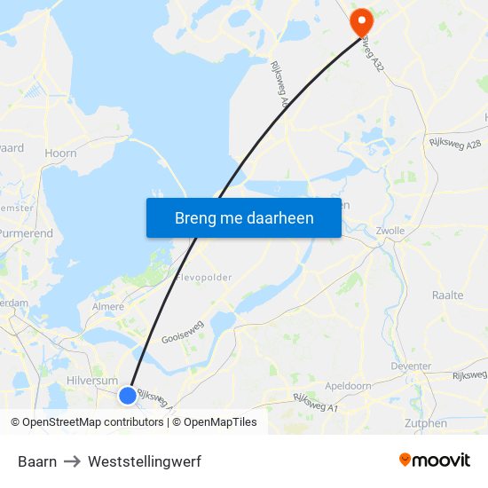 Baarn to Weststellingwerf map