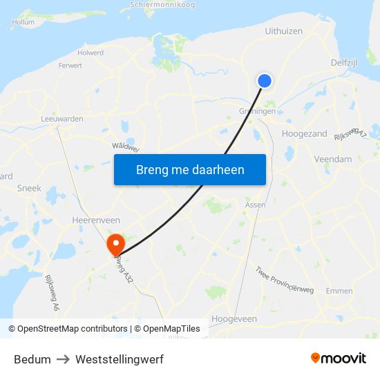 Bedum to Weststellingwerf map