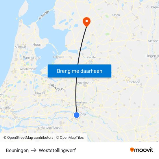 Beuningen to Weststellingwerf map