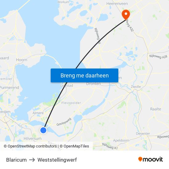 Blaricum to Weststellingwerf map