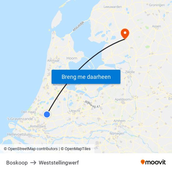 Boskoop to Weststellingwerf map