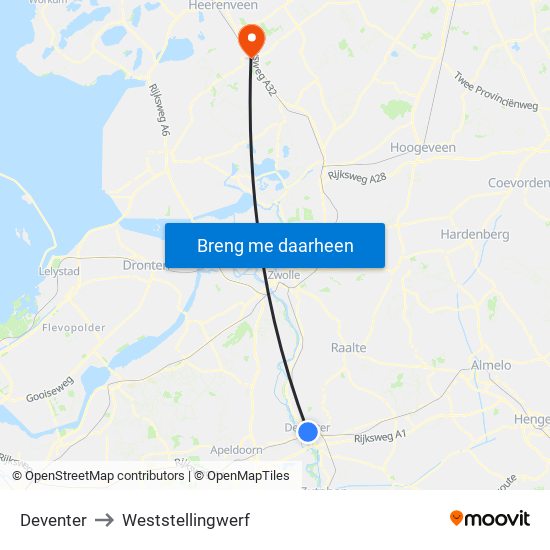 Deventer to Weststellingwerf map