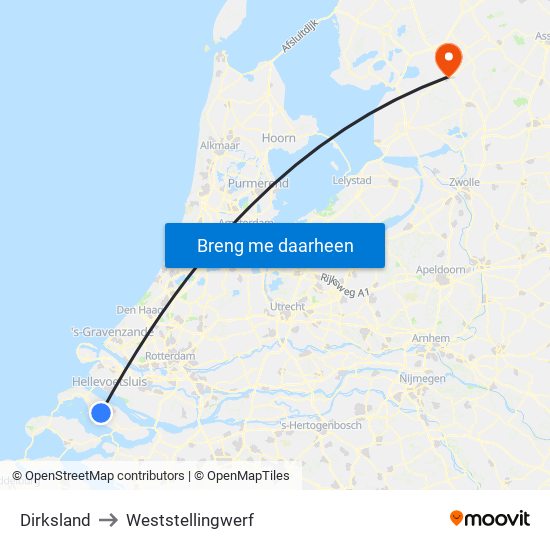 Dirksland to Weststellingwerf map