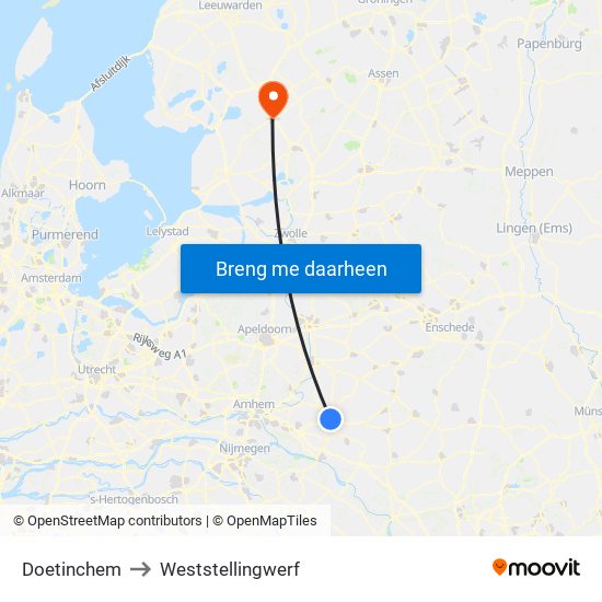 Doetinchem to Weststellingwerf map