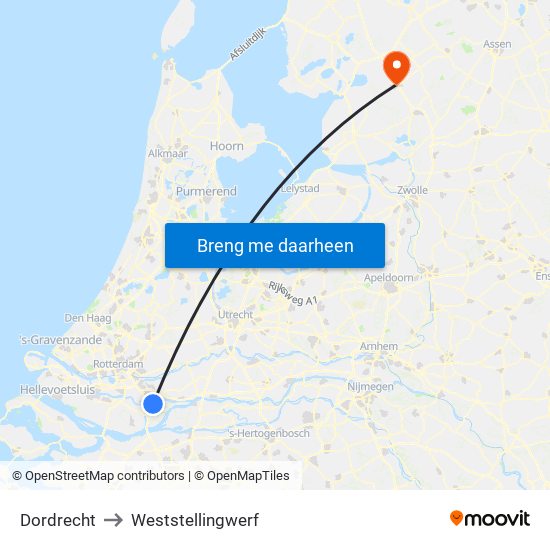 Dordrecht to Weststellingwerf map