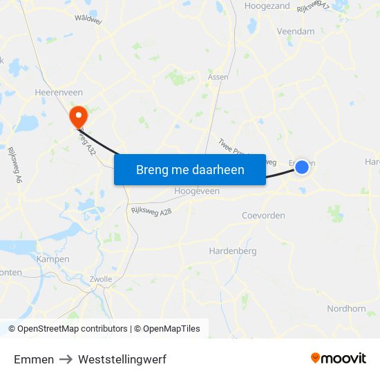 Emmen to Weststellingwerf map