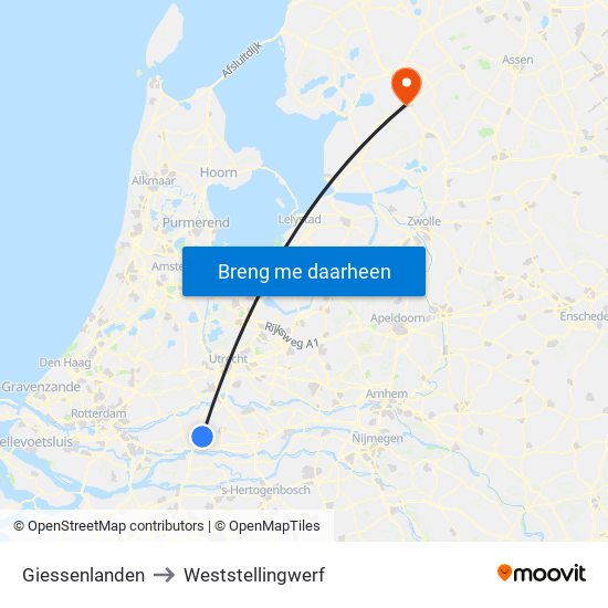 Giessenlanden to Weststellingwerf map