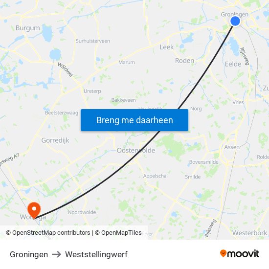 Groningen to Weststellingwerf map