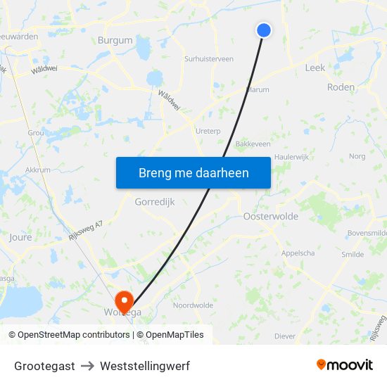 Grootegast to Weststellingwerf map