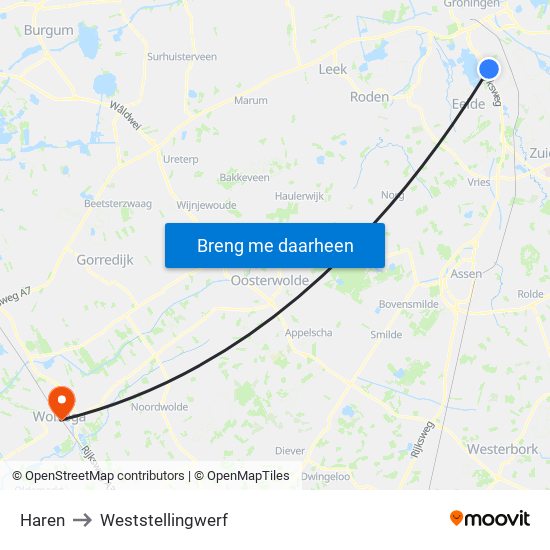 Haren to Weststellingwerf map