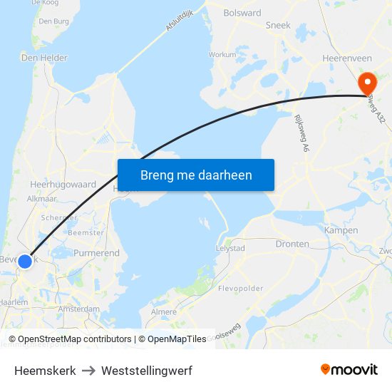 Heemskerk to Weststellingwerf map