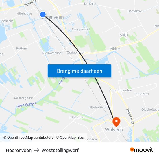 Heerenveen to Weststellingwerf map