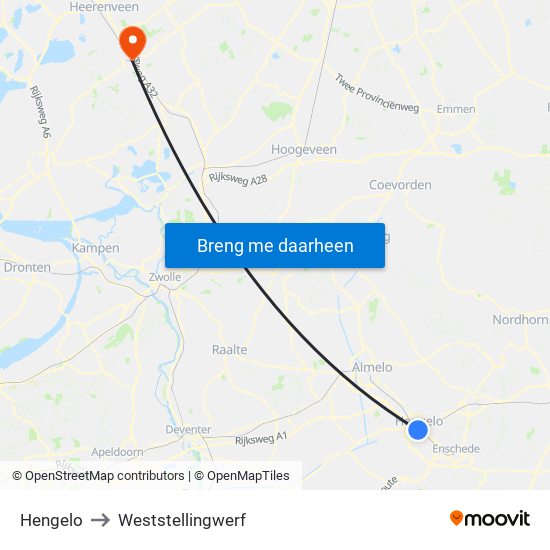 Hengelo to Weststellingwerf map