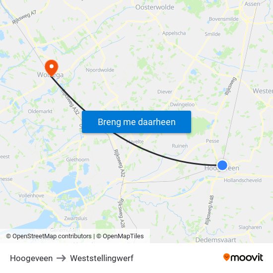 Hoogeveen to Weststellingwerf map
